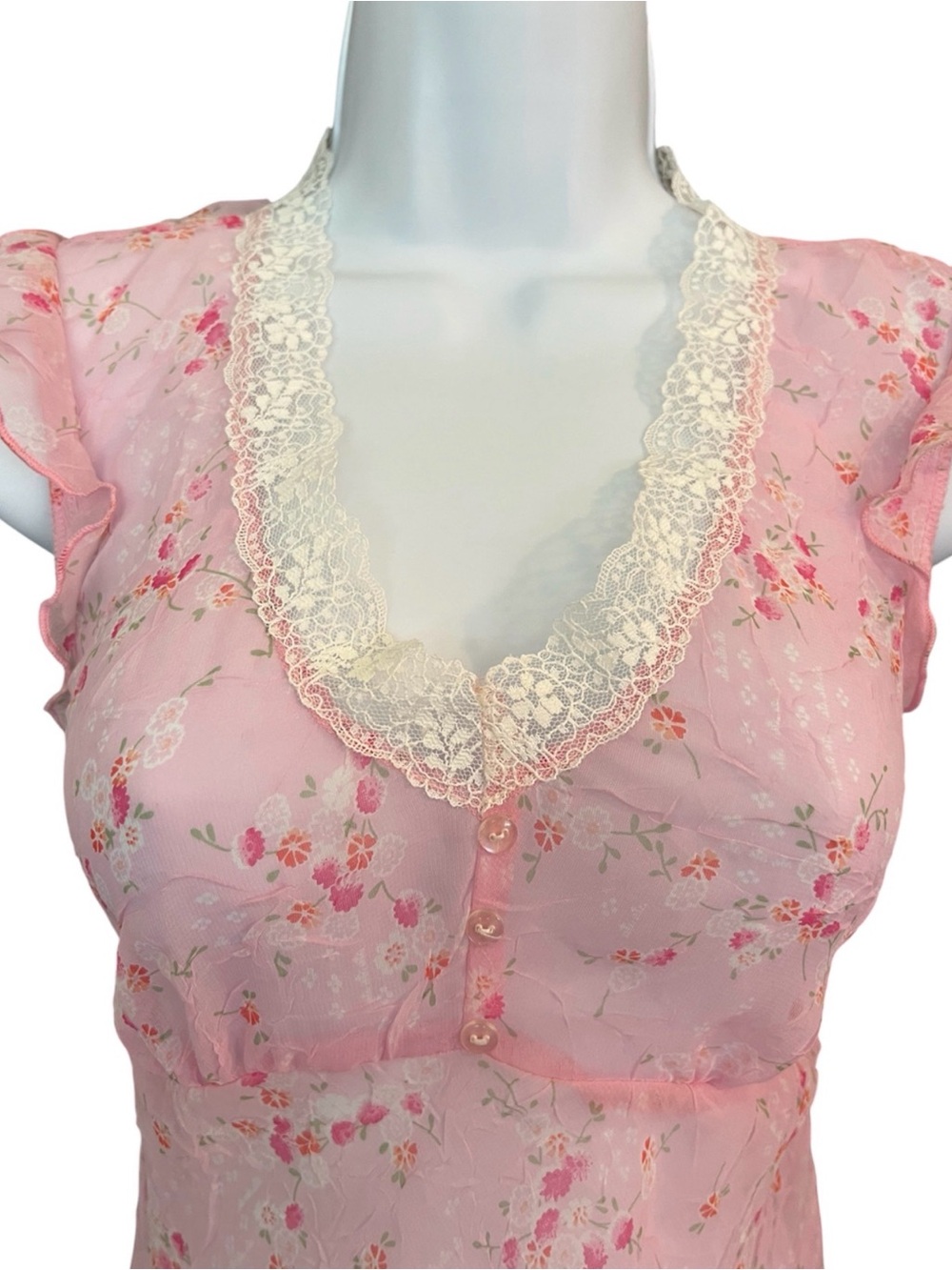 Vintage Rampage Pink Sheer Floral & Lace Coquette Fairy Maxi Dress - Picture 4 of 9